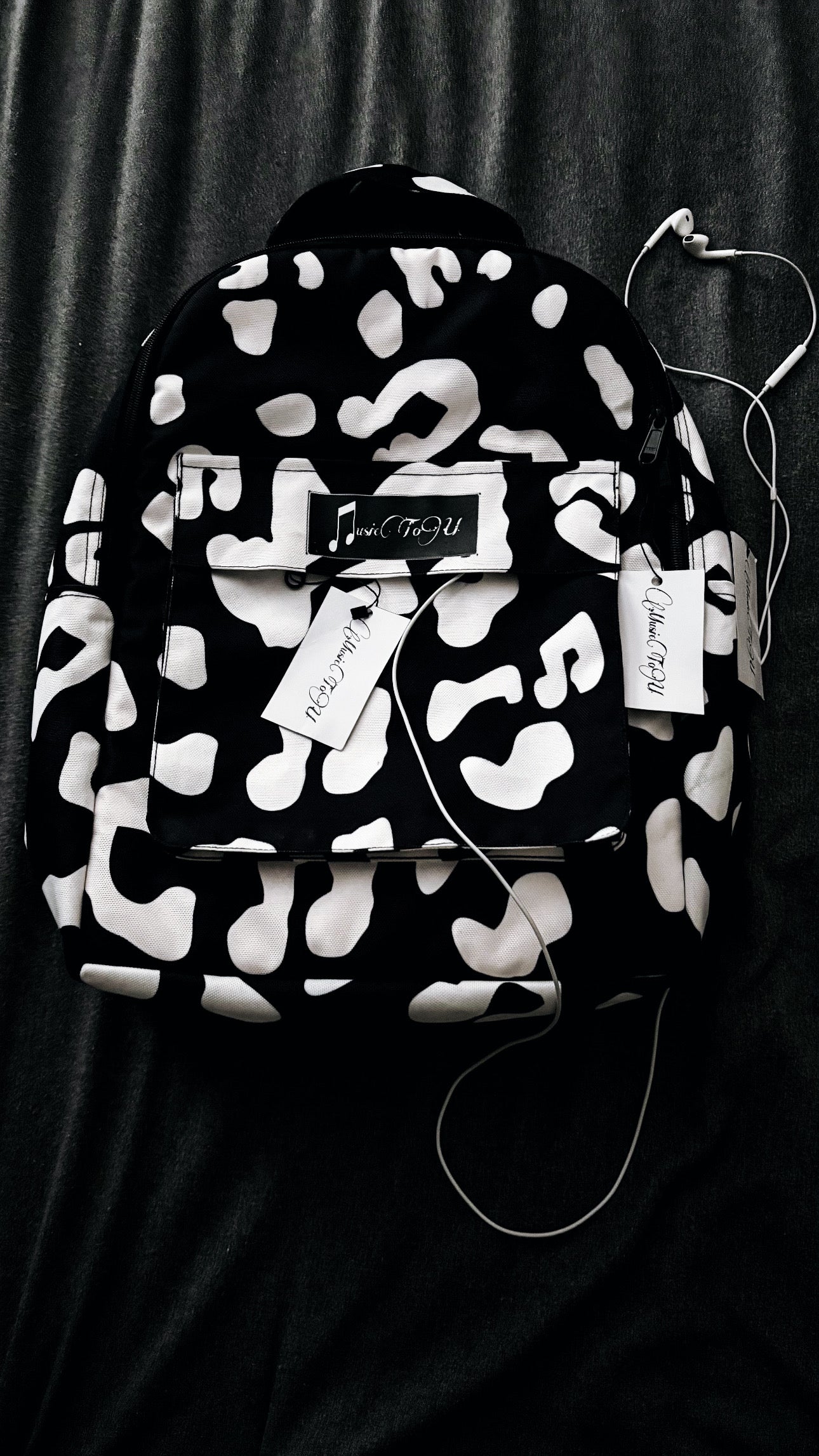 “Black music print“ bookbag